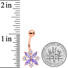 Purple Clear CZ Gem Rose Gold Tone Star Burst Belly Ring