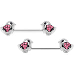 14G 9/16 Pink Gem Easter Chick Nipple Ring Set