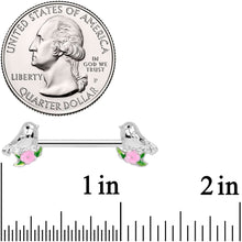 14G 9/16 Bird Pink Flower Barbell Nipple Ring Set