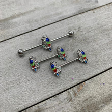 14G 9/16 Clear Gem Tropical Parrot Bird Barbell Nipple Ring Set