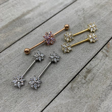 14G 5/8 Clear CZ Gem Gold Tone Star Burst Nipple Ring Set
