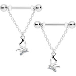 14G 5/8 Clear Gem Butterfly Dangle Nipple Ring Set