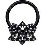 16G 3/8 Clear CZ Gem Black Lotus Flower Hinged Segment Ring