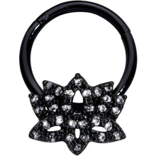 16G 3/8 Clear CZ Gem Black Lotus Flower Hinged Segment Ring