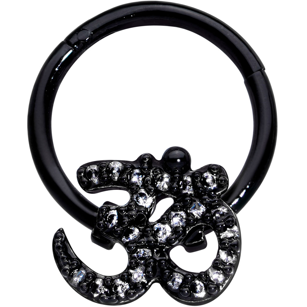 16G 3/8 Clear CZ Gem Black Amazing Om Hinged Segment Ring