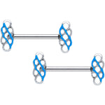 14G 9/16 Clear Gem Blue Celtic Knot Barbell Nipple Ring Set