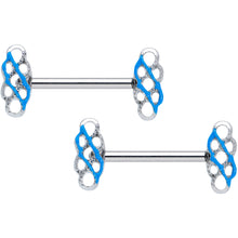 14G 9/16 Clear Gem Blue Celtic Knot Barbell Nipple Ring Set