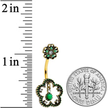 Clear Gem Gold Tone Open Green Flower St Patricks Day Belly Ring