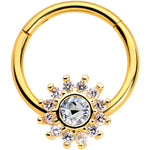16G 3/8 Clear Gem Gold Tone Baroque Sun Hinged Segment Ring
