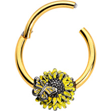 16G 3/8 Gold Tone Sunflower Butterfly Hinged Segment Ring