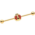 14G Red Gem Gold Tone Ladybug Industrial Barbell 38mm