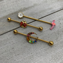 14G Red Gem Gold Tone Ladybug Industrial Barbell 38mm