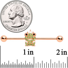 14G Green Gem Rose Gold Tone Royal Frog Industrial Barbell 38mm