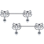 14G 5/8 Clear Gem Lotus Heart Dangle Barbell Nipple Ring Set