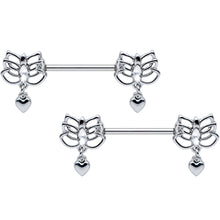 14G 5/8 Clear Gem Lotus Heart Dangle Barbell Nipple Ring Set