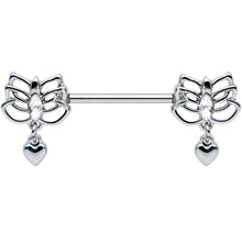 14G 5/8 Clear Gem Lotus Heart Dangle Barbell Nipple Ring Set
