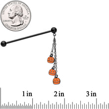 14G Black Halloween Pumpkin Chain Dangle Industrial Barbell 38mm