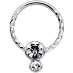16G 3/8 Clear Gem Double Drop Duo Twisted Cartilage Clicker