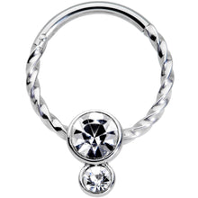 16G 3/8 Clear Gem Double Drop Duo Twisted Cartilage Clicker
