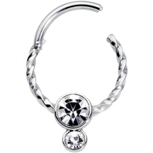 16G 3/8 Clear Gem Double Drop Duo Twisted Cartilage Clicker