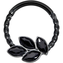 16G 3/8 Black Gem Black Oval Quartet Twisted Cartilage Clicker