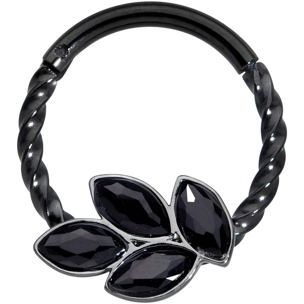 16G 3/8 Black Gem Black Oval Quartet Twisted Cartilage Clicker