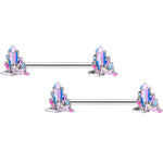 14G 5/8 Pink White Geology Barbell Nipple Ring Set