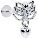 16G 5/16 Clear Gem Lotus Heart Dangle Labret Monroe Tragus