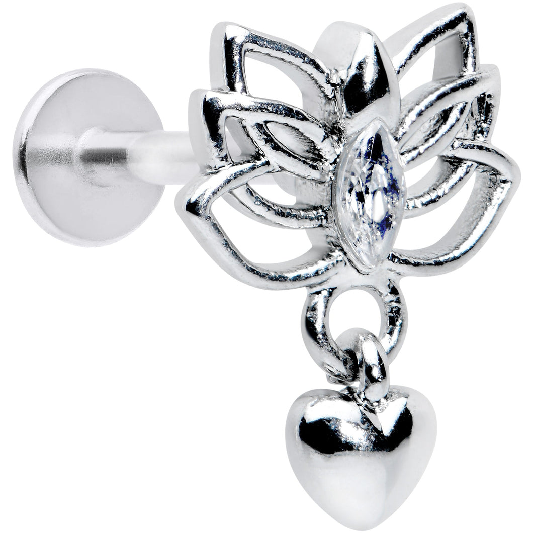 16G 5/16 Clear Gem Lotus Heart Dangle Labret Monroe Tragus