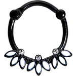 16G 3/8 Clear Gem Black White Leaves Cartilage Clicker