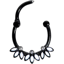 16G 3/8 Clear Gem Black White Leaves Cartilage Clicker