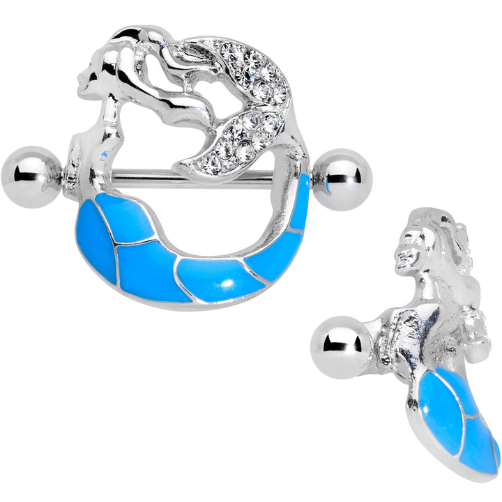 14G 9/16 Clear Gem Blue Mermaid Nipple Shield Set