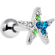 16G 1/4 Blue Green Gem Glam Starfish Cartilage Tragus