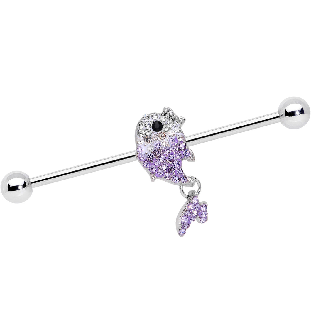 14G Clear Purple Gem Fish Dangle Industrial Barbell 38mm