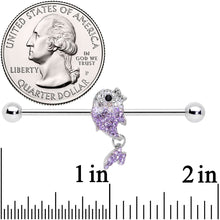 14G Clear Purple Gem Fish Dangle Industrial Barbell 38mm