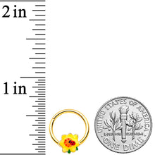 16G 3/8 Gold Tone Sunny Flower Ladybug Hinged Segment Ring