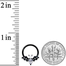 16G 3/8 Clear Gem Black Bat Halloween Hinged Segment Ring