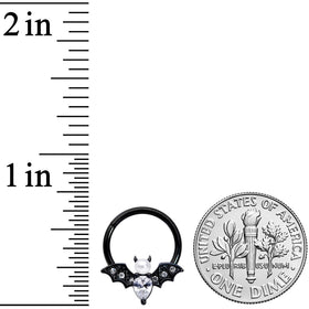 16G 3/8 Clear Gem Black Bat Halloween Hinged Segment Ring