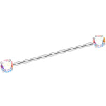 14G Aurora CZ Gem Threadless Industrial Barbell 38mm