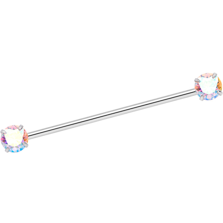 14G Aurora CZ Gem Threadless Industrial Barbell 38mm