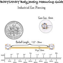 14G Clear CZ Gem Gold Tone Threadless Industrial Barbell 38mm