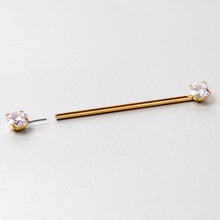 14G Clear CZ Gem Gold Tone Threadless Industrial Barbell 38mm
