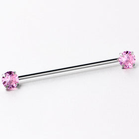 14G Pink CZ Gem Threadless Industrial Barbell 38mm