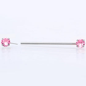 14G Pink CZ Gem Threadless Industrial Barbell 38mm