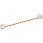 14G Clear CZ Gem Rose Gold Tone Threadless Industrial Barbell 38mm