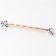 14G Clear CZ Gem Rose Gold Tone Threadless Industrial Barbell 38mm
