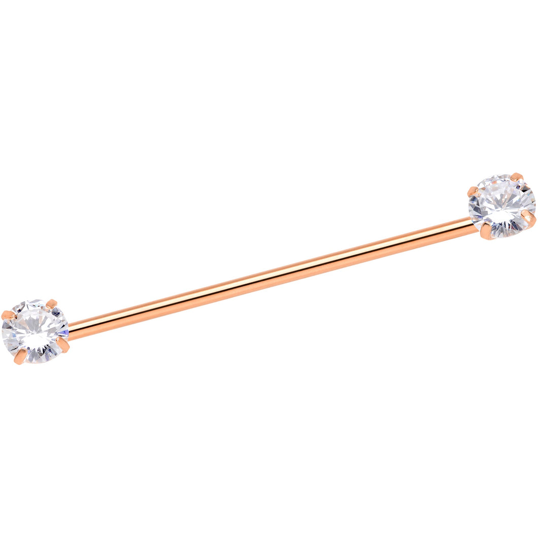 14G Clear CZ Gem Rose Gold Tone Threadless Industrial Barbell 38mm