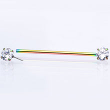 14G Clear CZ Gem Rainbow Threadless Industrial Barbell 38mm