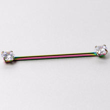 14G Clear CZ Gem Rainbow Threadless Industrial Barbell 38mm