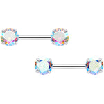 14G 1/2 Aurora CZ Gem Threadless Barbell Nipple Ring Set